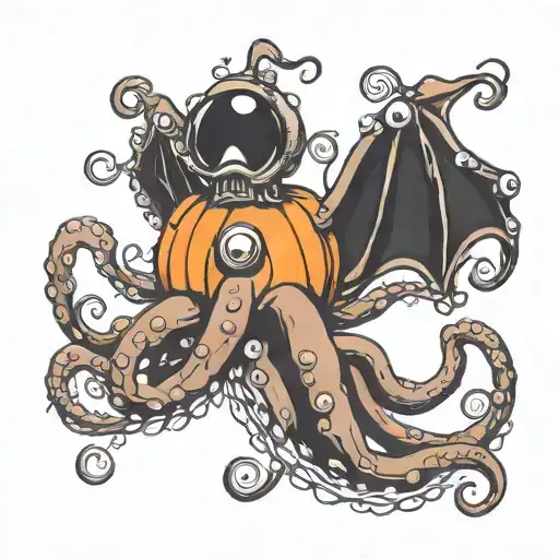 Octopus Holding Pumpkin Moth Perched On Top