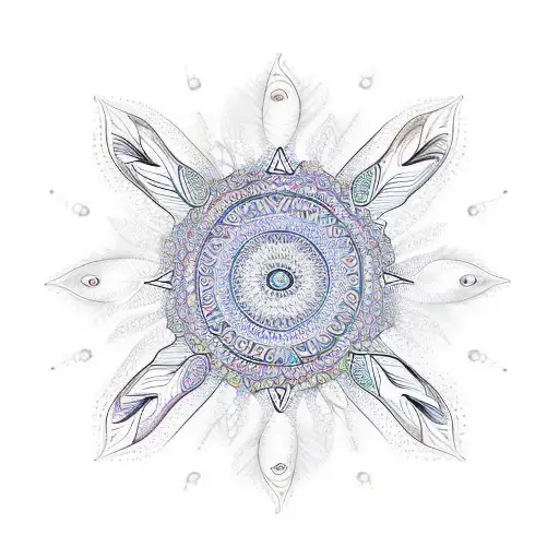 Mandala With Stylised Feather And Lotus