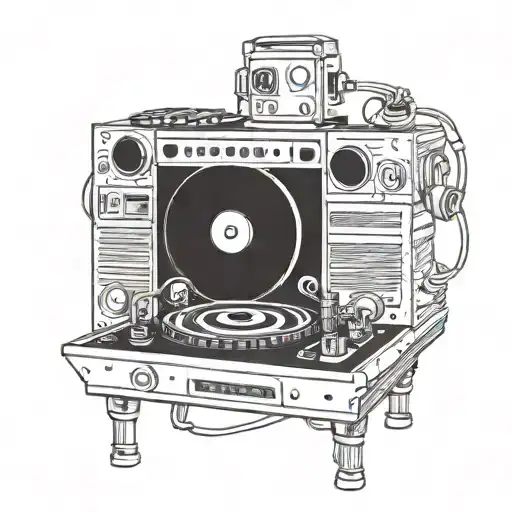 A Tattoo Of A Dj Booth With A Coffee Cup And Beer Bottle On The Turntables