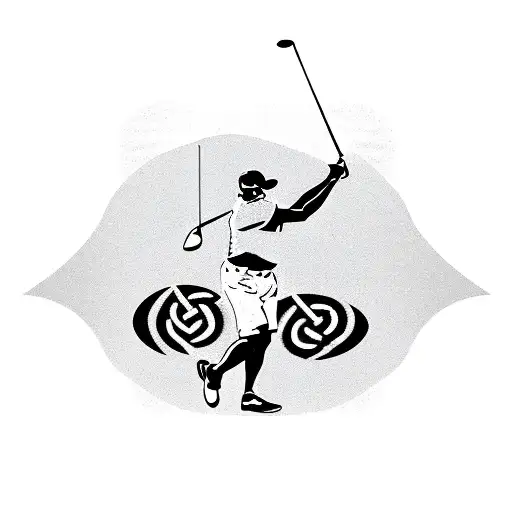 Golfer Swinging A Club With Viking Runes In The Background