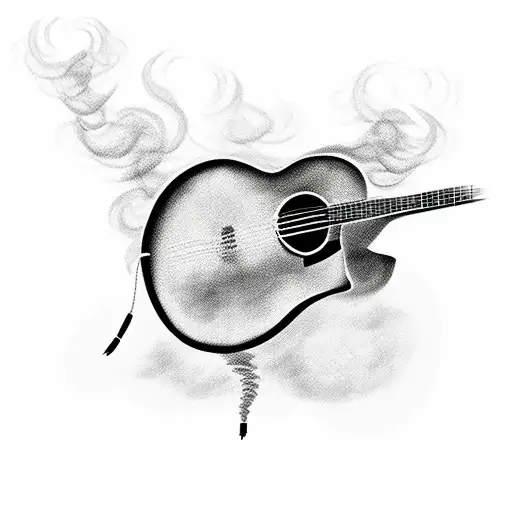 A Vintage Car With Guitar Strings Forming The Smoke From Its Exhaust