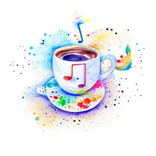 A Watercolor Coffee Cup With Musical Notes Floating Out Of It