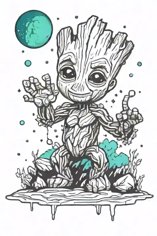 Baby Groot With The Northern Lights In The Background