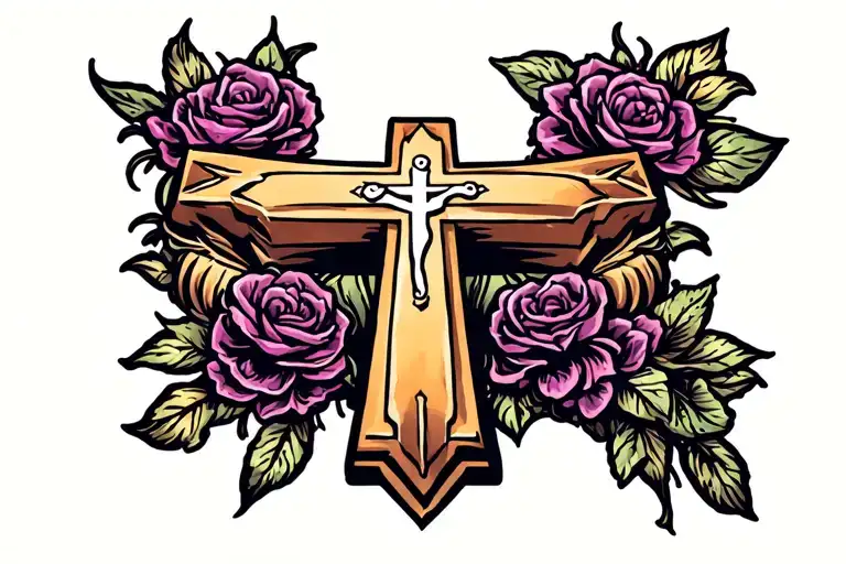 Christian Cross Tattoo Design Line