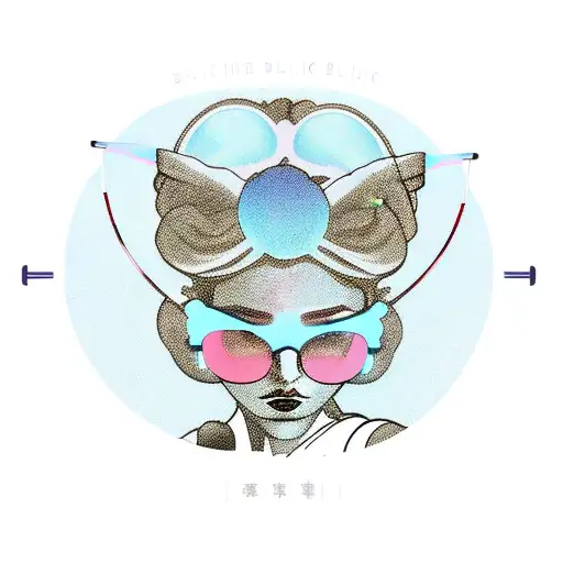 Blue Space Bun Hair And Circle Glasses Woman Neo Traditional