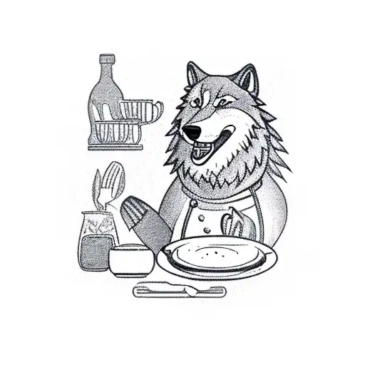 A Wolf Chef Cooking A Gourmet Meal In A Kitchen Filled With Culinary Tools And Ingredients