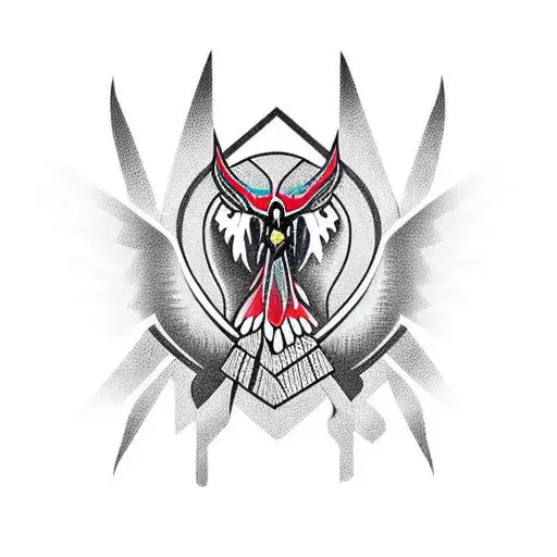 Hawk With Gothic Cross In The Beak Surrounded By Snakes