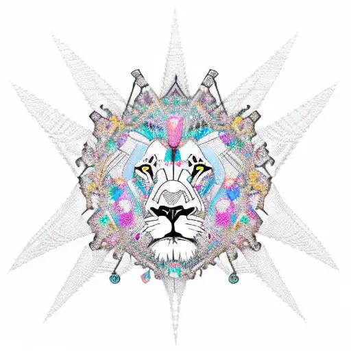 A Lion With A Crown Made Of Spiderwebs And Crystals