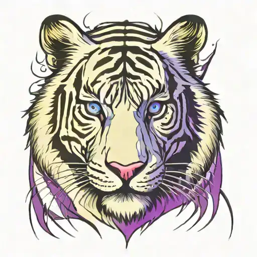 White Tiger With Purple Eyes Looking