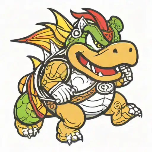 Bowser Jr With Calligraphy Background Black And White