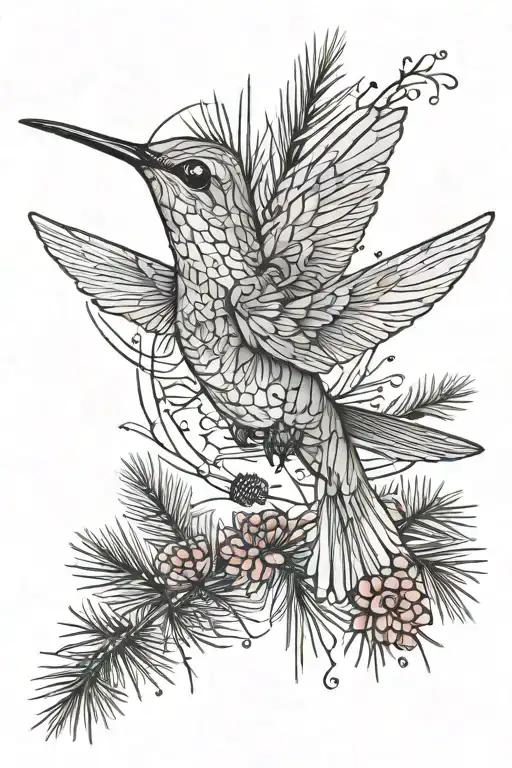 Humming Bird Surrounded By Pine Needles