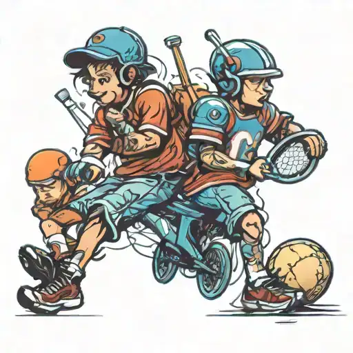 A Whimsical And Colorful Tattoo Of Children Playing With Cincinnati Sports Equipment