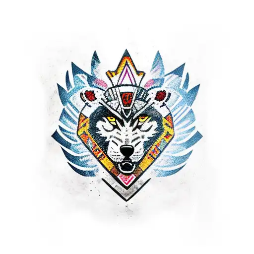 Stone Sleeve With Aztec Warrior And Wolf Headdress