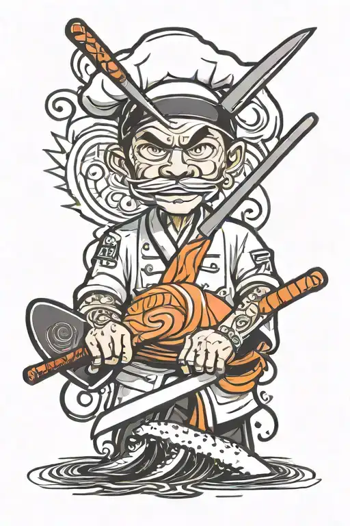 Sushi Chef Knife Crossed Sushi Pieces