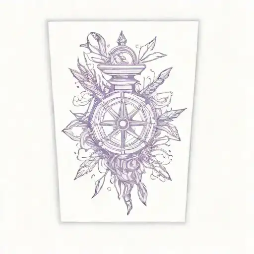 A Compass And A Violet With An Ankh Symbol
