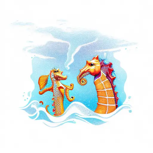 Sea Horse With His Child