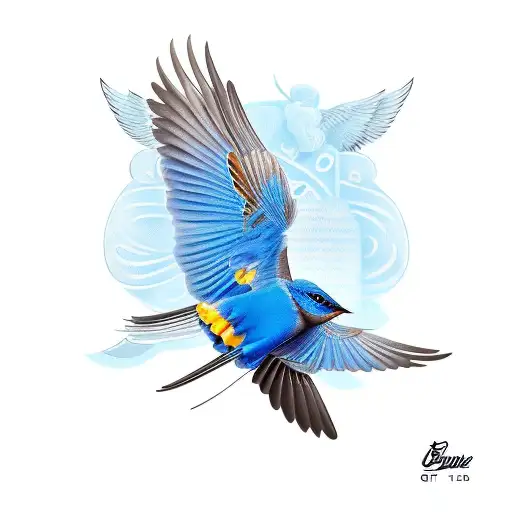 Blue Bird Flying Over A Gift Box
