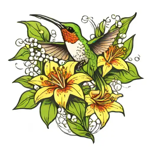Hummingbird And Lily Of The Valley Flowers
