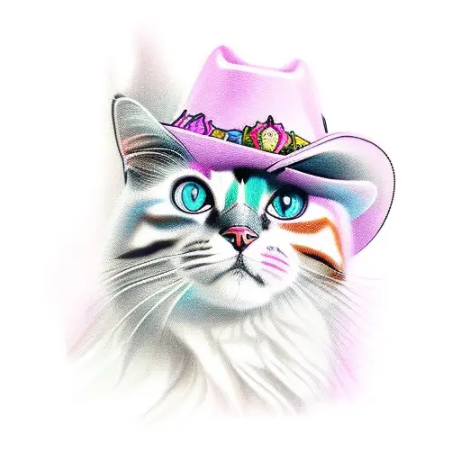 Calico Cat With Pink Cowboy Hat Colored