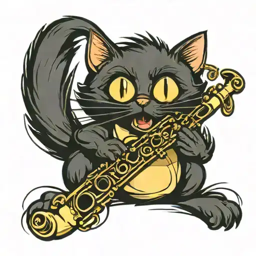 Black Cat Playing A Clarinet