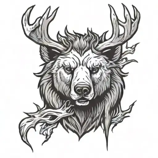 Bear Head With Deer Antlers