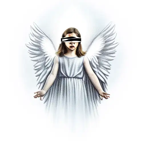 Angel Holding A Mirror Looking To The Side Blindfolded With An Halo