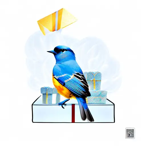 Blue Bird Perched On A Gift Box