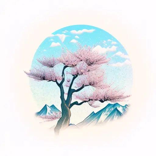 Cherry Blossom With Mountain