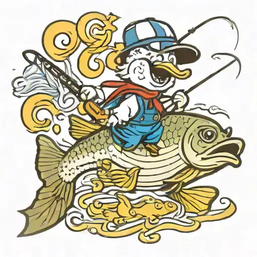 Pillsbury Dough Boy Fishing Hooking A Bass With A Semi Colon Hook And Eagle Flying Over Head