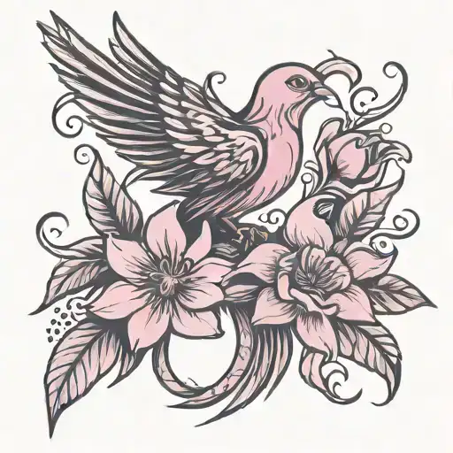Flower Bird Breast Cancer Ribbon