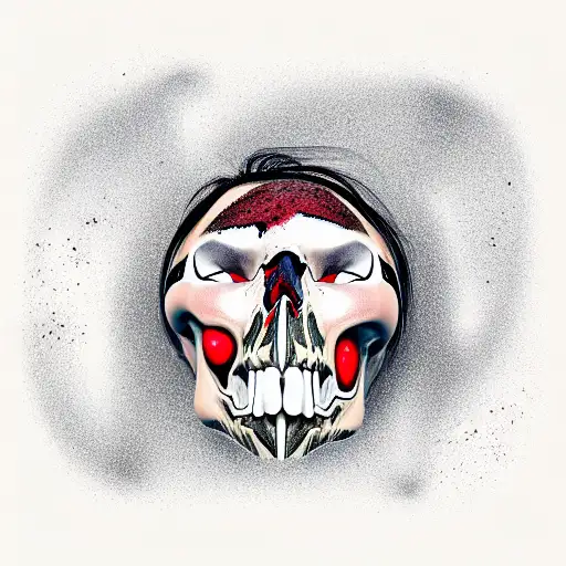 Face For Half A Person By Half A Skull Who Has Blood On His Face