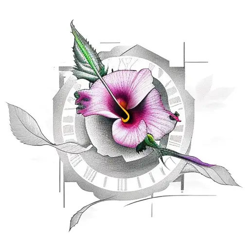 A New-school Tattoo Of A Rose And Hibiscus Flower Forming The Shape Of London's Skyline