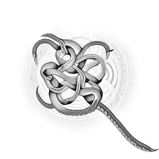 A New-school Tattoo Of A Crochet Hook Intertwined With A Snake