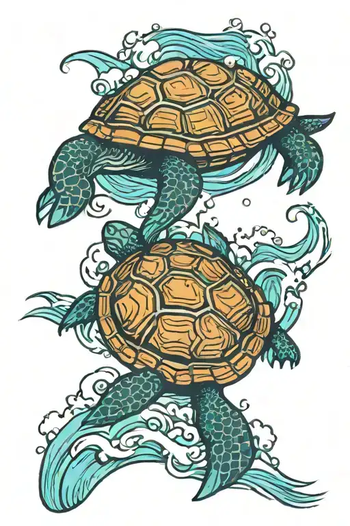 Turtle Surfaing From The Water Waves