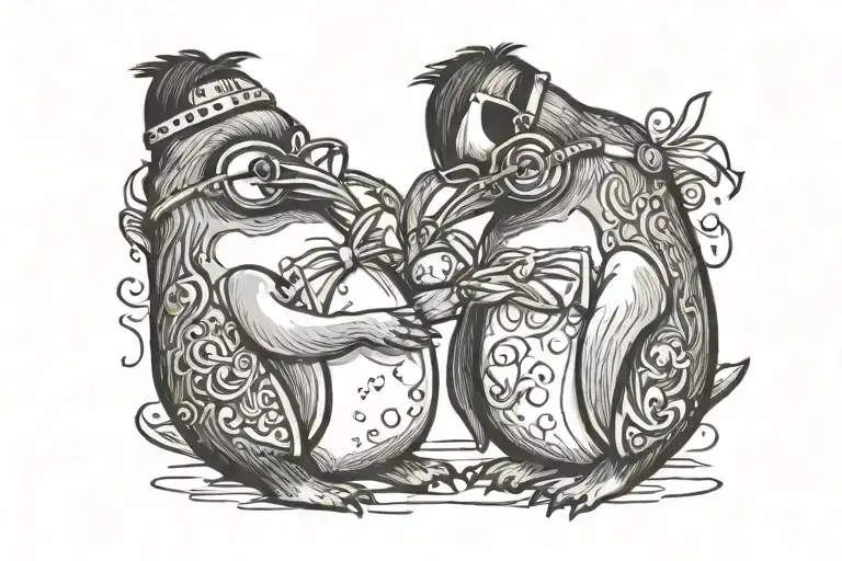 2 Kissing Penguins With Emo Glasses