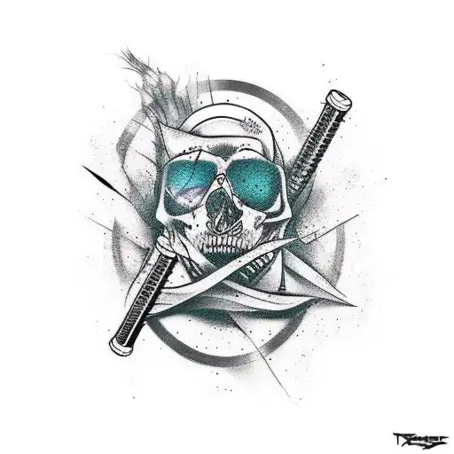 A Tattoo Design Combining Elements Of Tatuagem And Rock Music