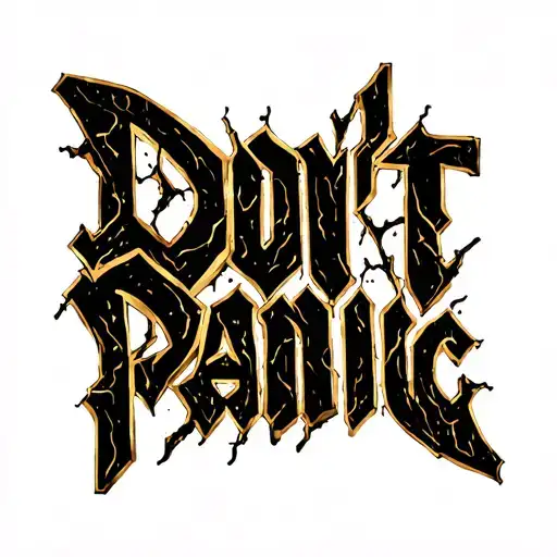 Dont Panic In Black Ceramic With Gold Streaks Repairing The Letters Like Kintsugi