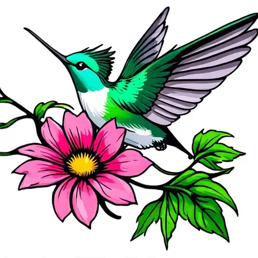 Humming Bird With Flower