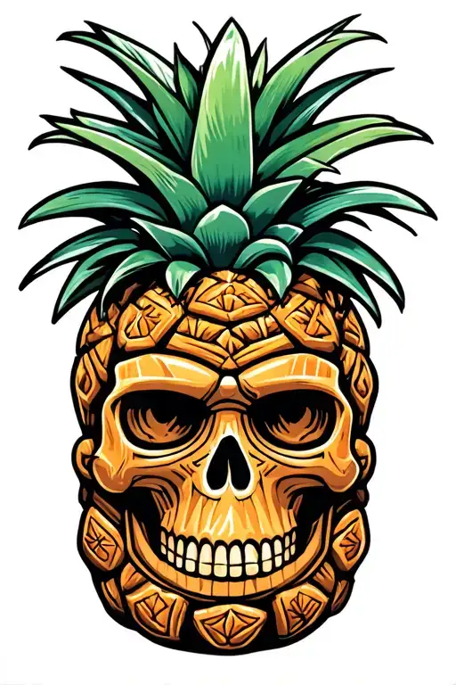 Tiki God Pineapple Scull Carved And Decorated