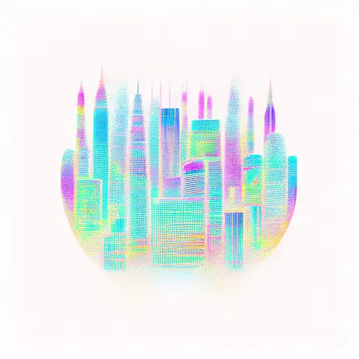 A Futuristic Cityscape With Vibrant Colors And Abstract Shapes