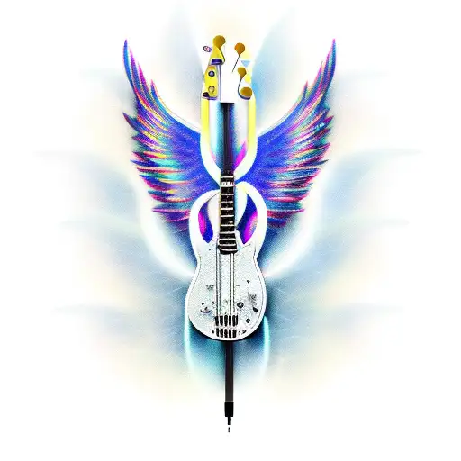 An Electric Bass Guitar With Wings And A Halo