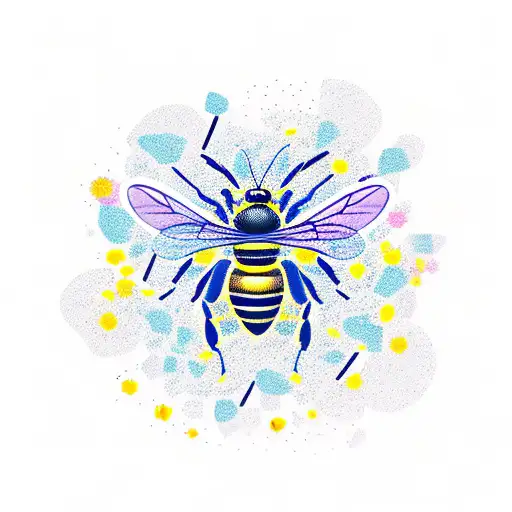 A New-school Design Of A Bee Surrounded By Vibrant Flowers
