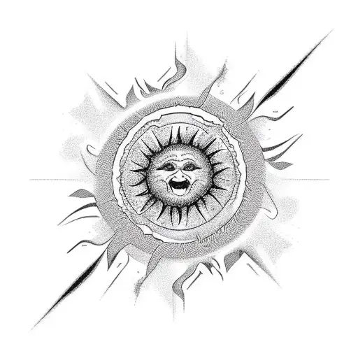 Sun With Minimalisitic Artistict Shapes For Back Of Shoulder Not Too Big