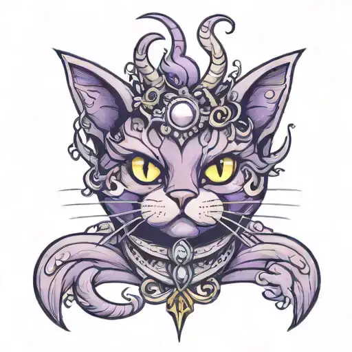 Nacked Violett Cat With Horns 3 Eyes Looking Straight
