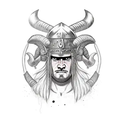 Barbarian Warrior With Ram Horns Helmet