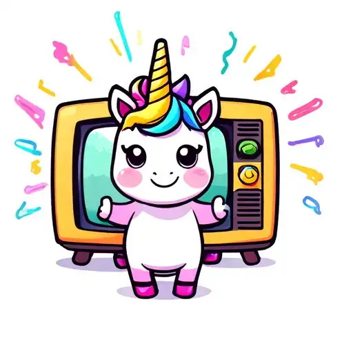 Baby Cartoon Character Playing Playsation A Unicorn Game On Tv
