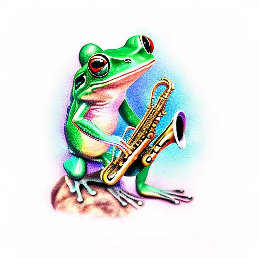 Frog Playing Saxophone On A Rock