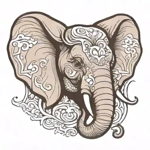 Elephant Head Looking To Side Profile Traditional