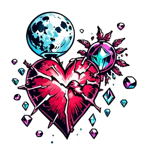 Broken Love Heart And Bomb Jewels Shining Full Moon