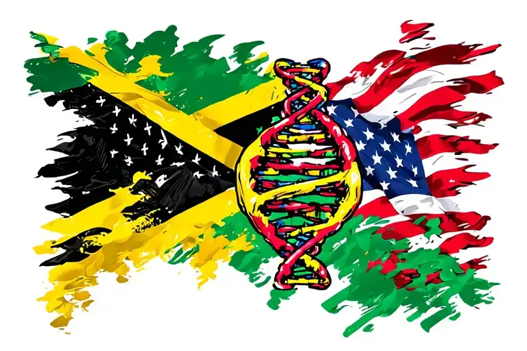 Jamaican Flag Merged With American Flag Dna Double Helix Intertwined